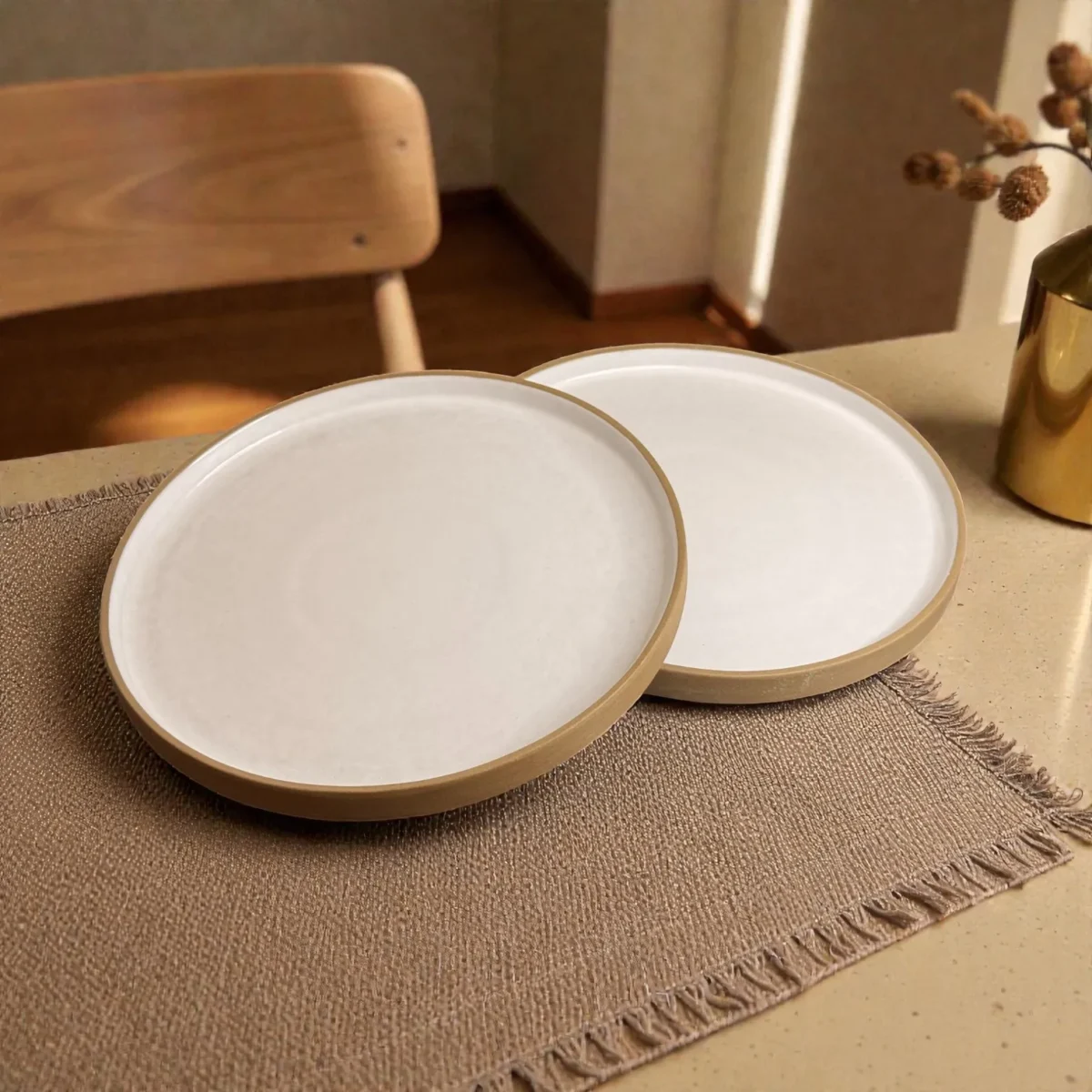 Harmiche Ivory Halo Dinner Plates (Set of 2) – Rimmed Ceramic Plates, 10 Inch