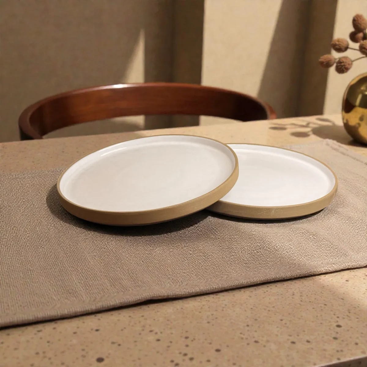 Harmiche Ivory Halo Dinner Plates (Set of 2) – Rimmed Ceramic Plates, 10 Inch