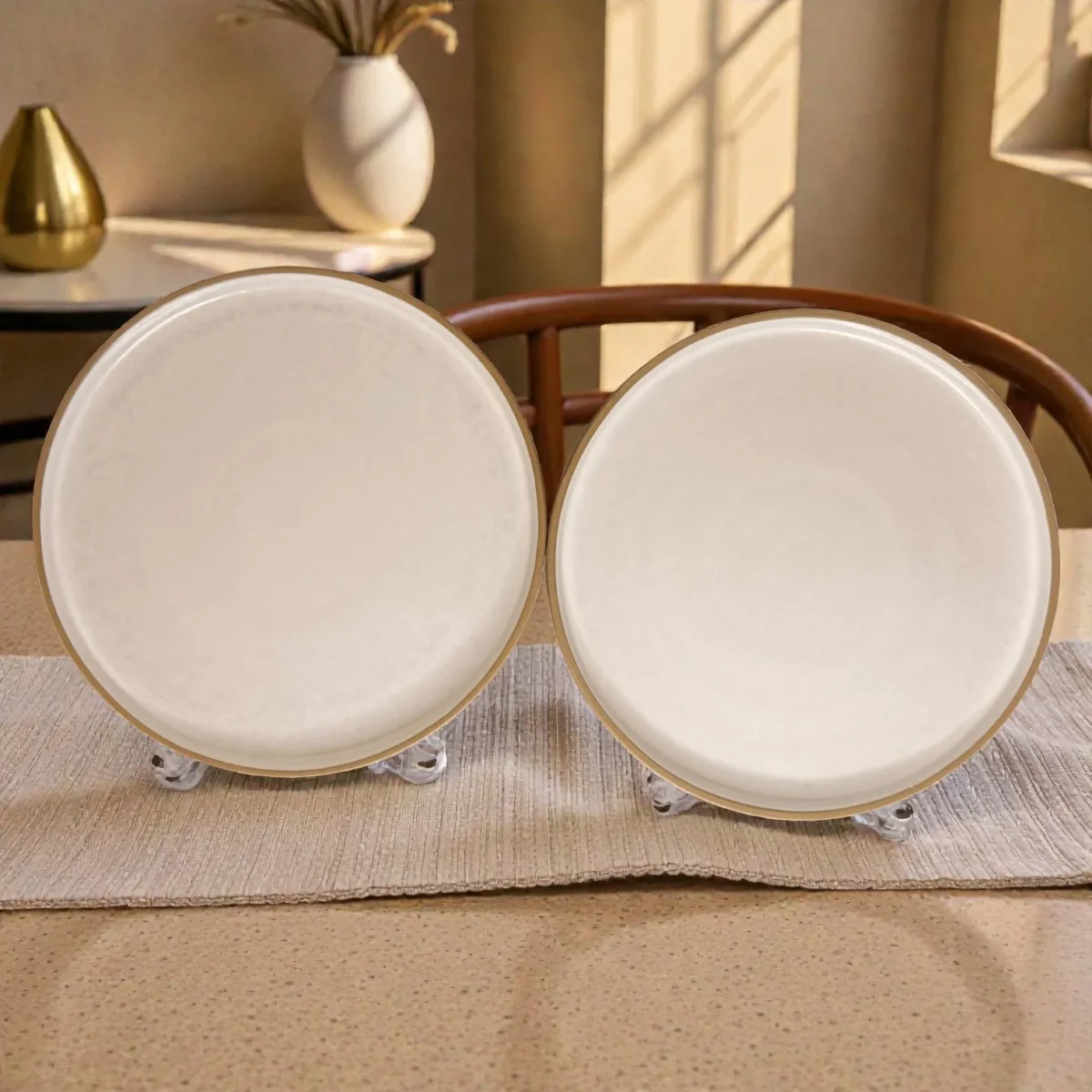 Harmiche Ivory Halo Dinner Plates (Set of 2) – Rimmed Ceramic Plates, 10 Inch