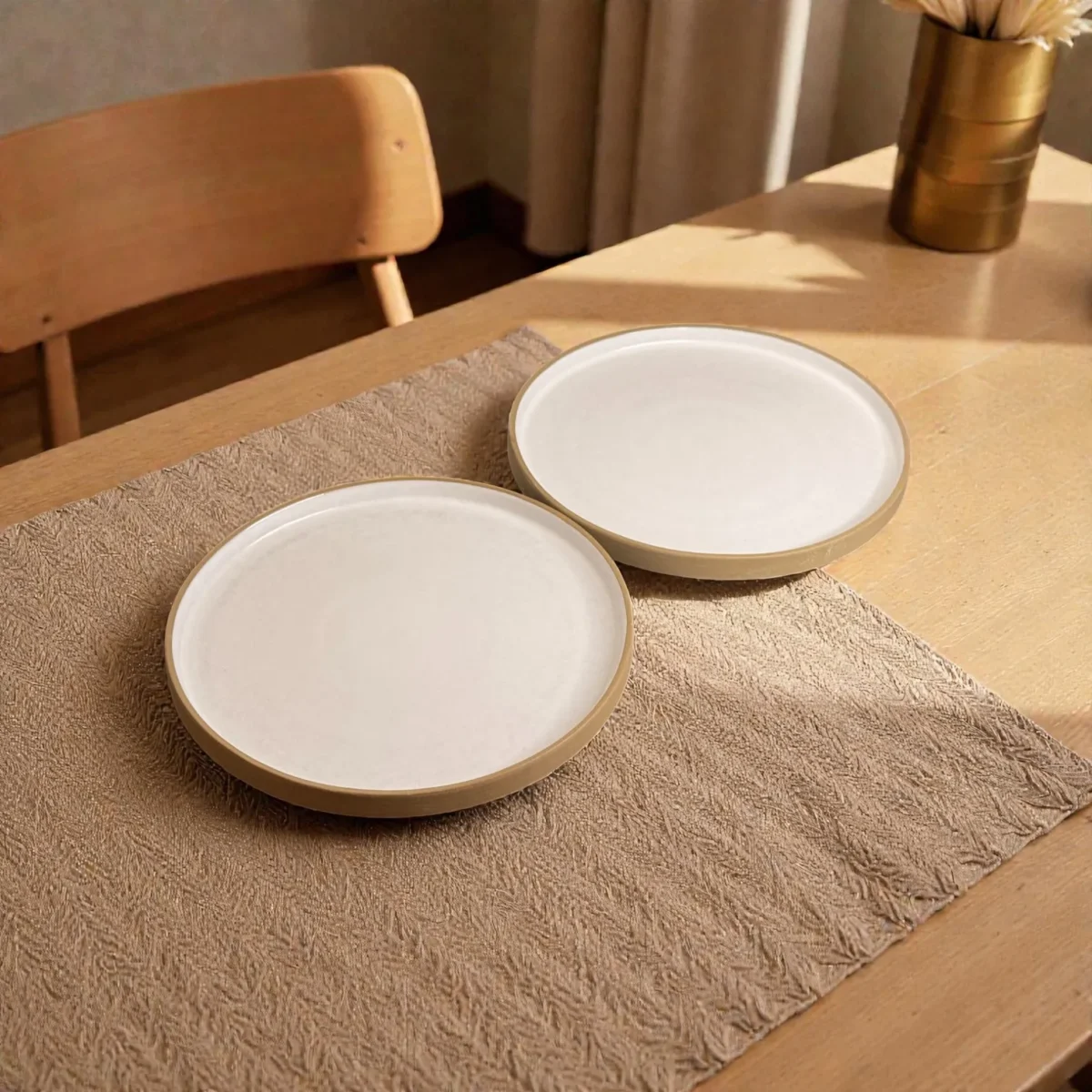Harmiche Ivory Halo Dinner Plates (Set of 2) – Rimmed Ceramic Plates, 10 Inch