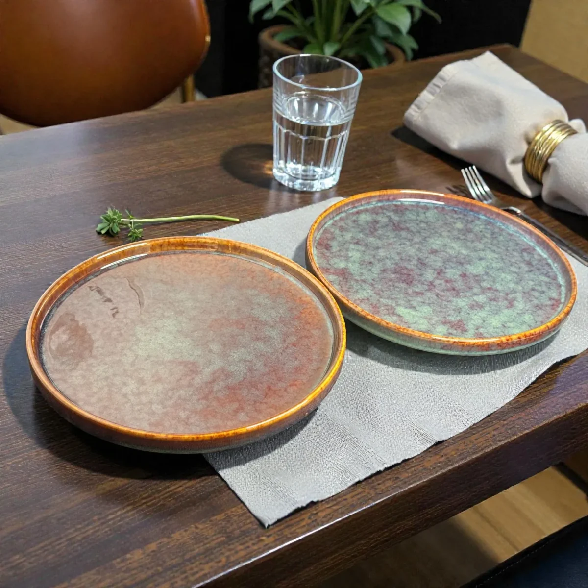 Harmiche Ember Moss Ceramic Dinner Plates with Rim (Set of 2) – 10 Inch Main Course Plates
