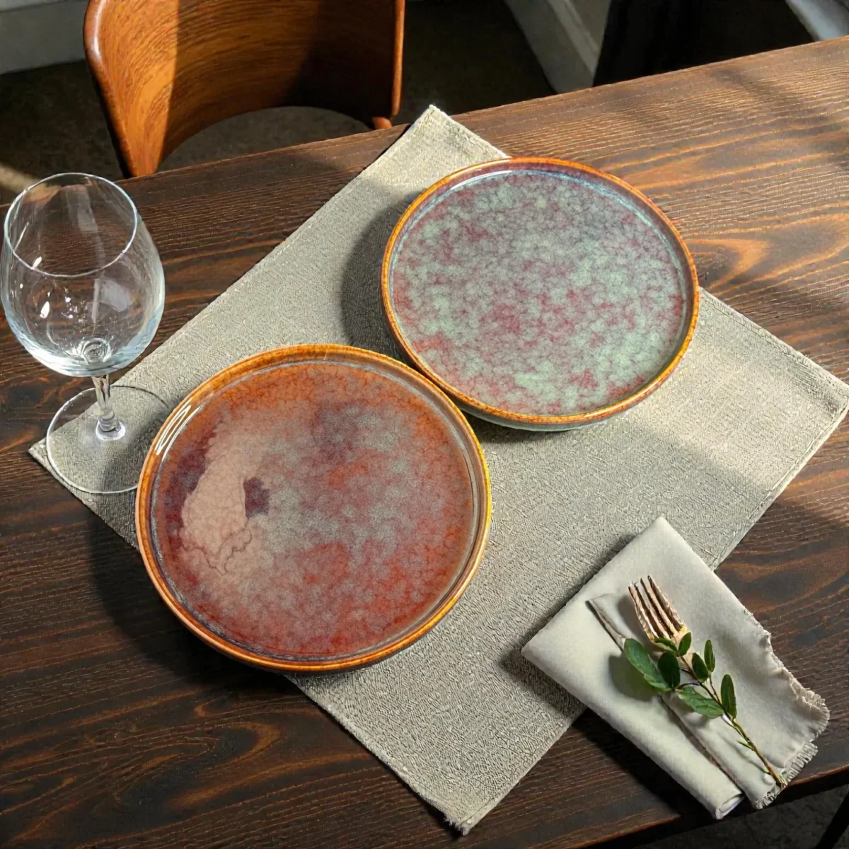 Harmiche Ember Moss Ceramic Dinner Plates with Rim (Set of 2) – 10 Inch Main Course Plates