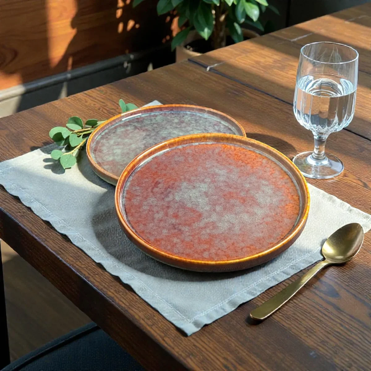 Harmiche Ember Moss Ceramic Dinner Plates with Rim (Set of 2) – 10 Inch Main Course Plates