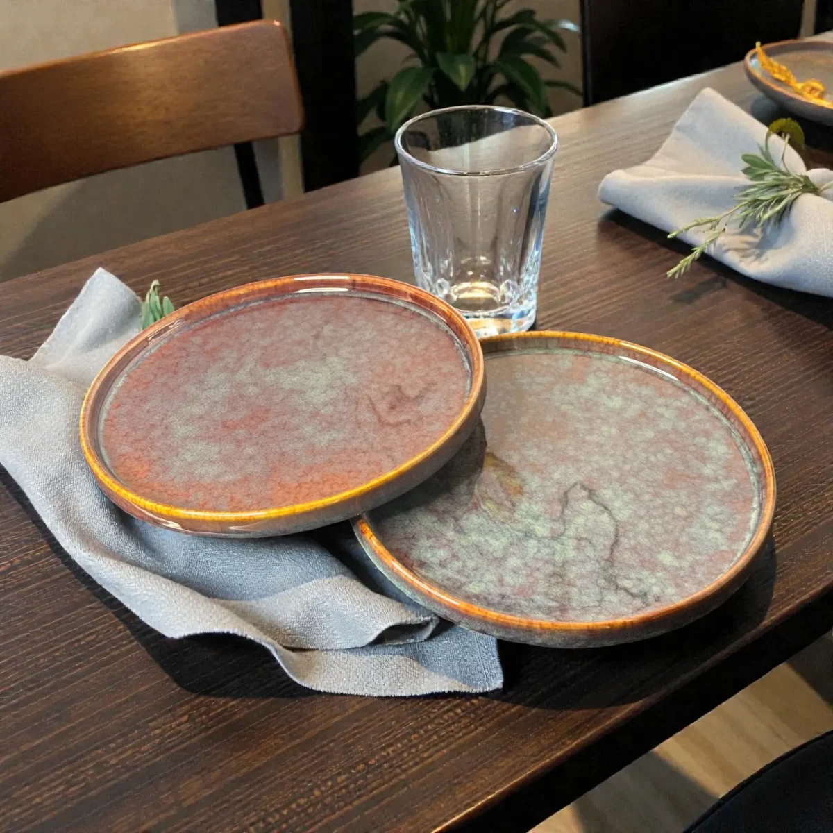 Harmiche Ember Moss Ceramic Dinner Plates with Rim (Set of 2) – 10 Inch Main Course Plates