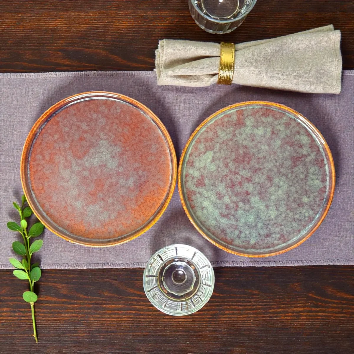 Harmiche Ember Moss Ceramic Dinner Plates with Rim (Set of 2) – 10 Inch Main Course Plates