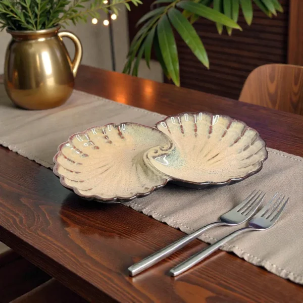 Harmiche TideShell Swirl Ceramic Platter (12” x 6”) | Statement Serving Platter