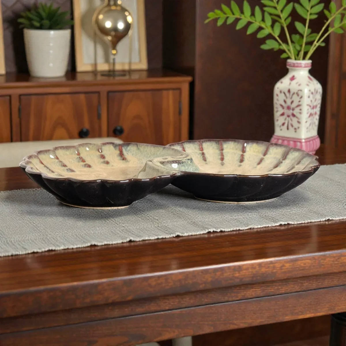 Harmiche TideShell Swirl Ceramic Platter (12” x 6”) | Statement Serving Platter