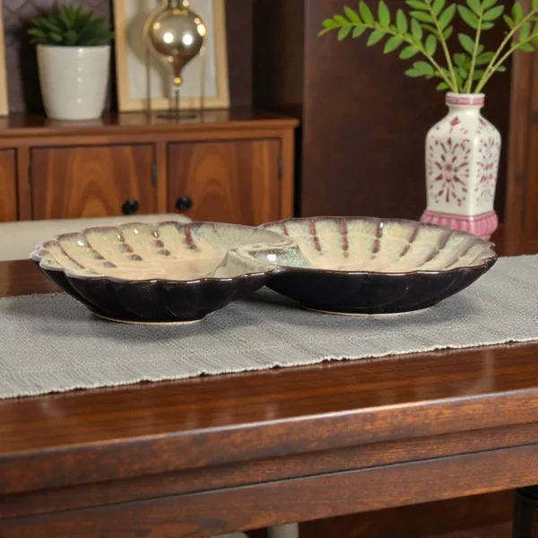 Harmiche TideShell Swirl Ceramic Platter (12” x 6”) | Statement Serving Platter