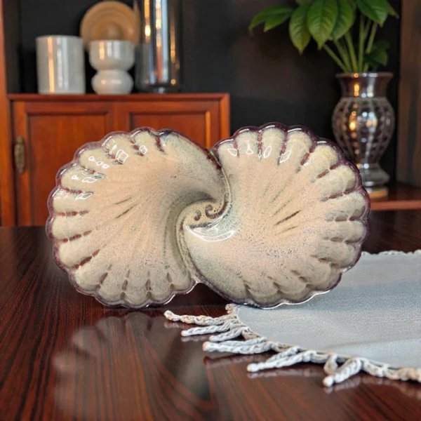 Harmiche TideShell Swirl Ceramic Platter (12” x 6”) | Statement Serving Platter