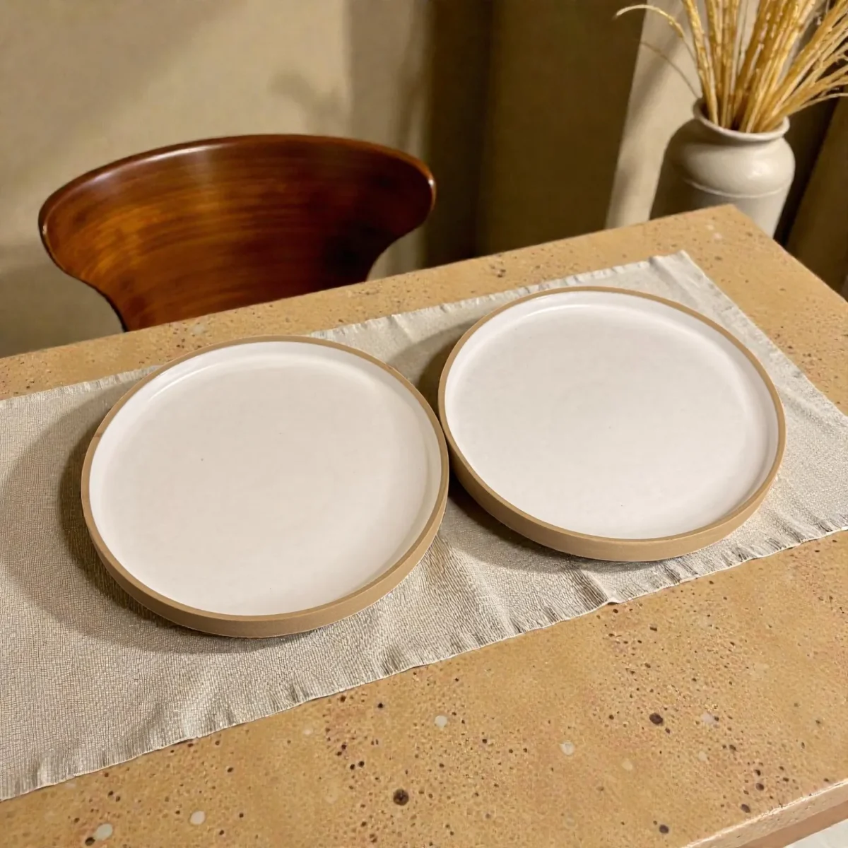 Harmiche Ivory Halo Ceramic Quarter Plates (Set of 2) – Rimmed Ceramic Plates, 7 Inch