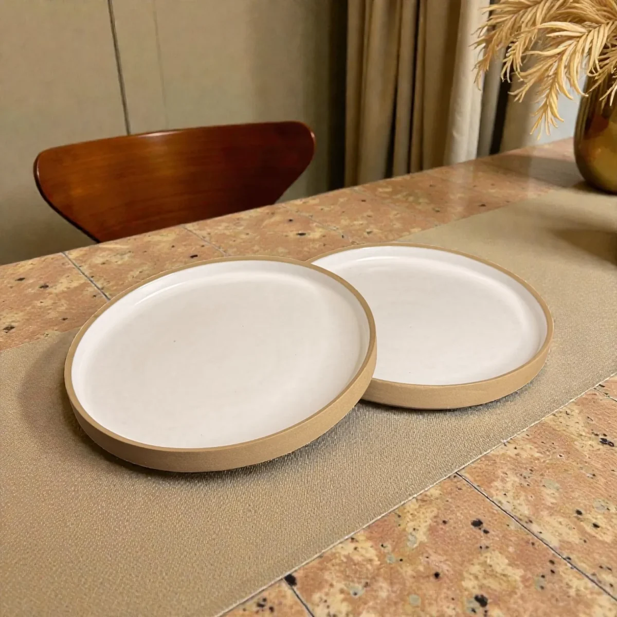 Harmiche Ivory Halo Ceramic Quarter Plates (Set of 2) – Rimmed Ceramic Plates, 7 Inch