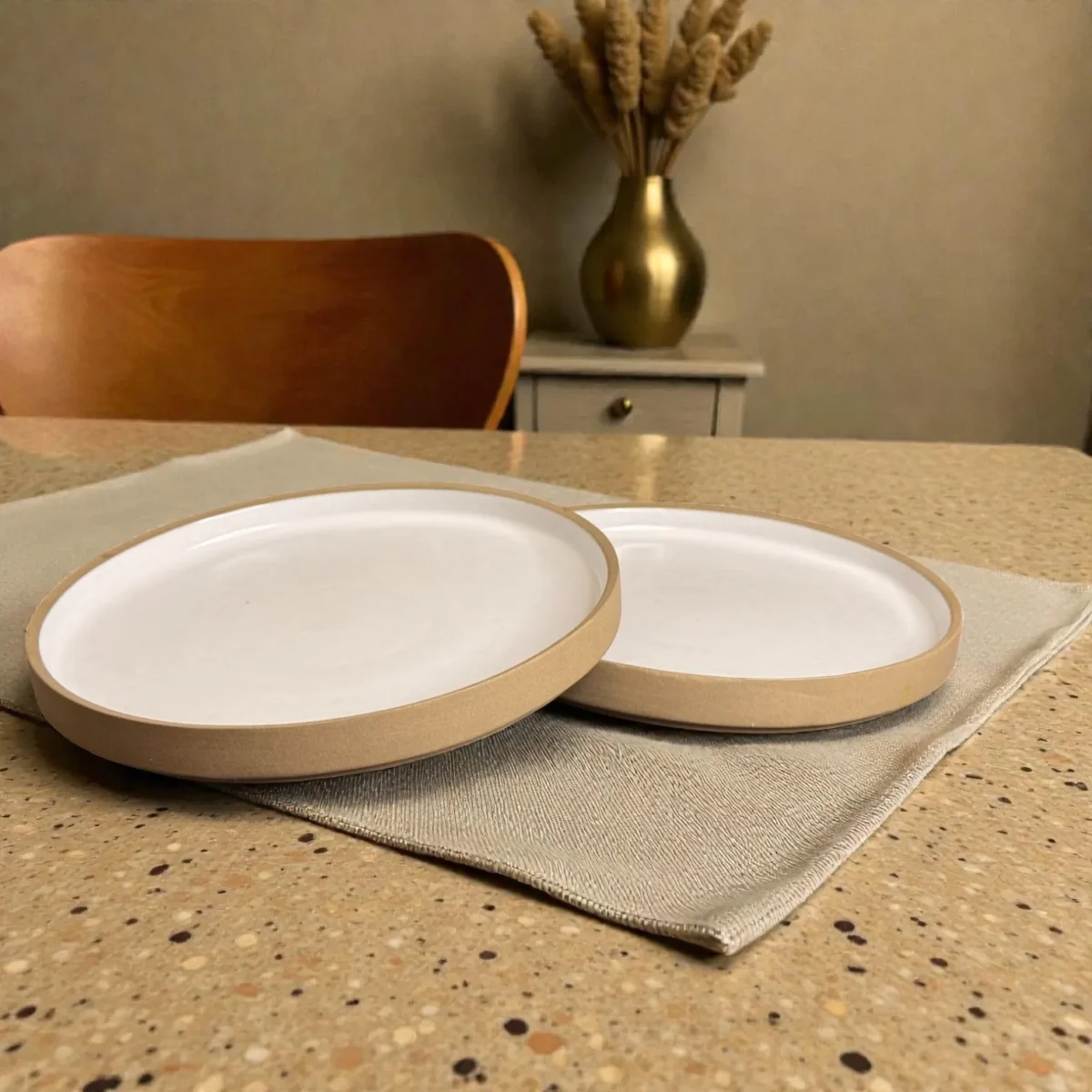Harmiche Ivory Halo Ceramic Quarter Plates (Set of 2) – Rimmed Ceramic Plates, 7 Inch