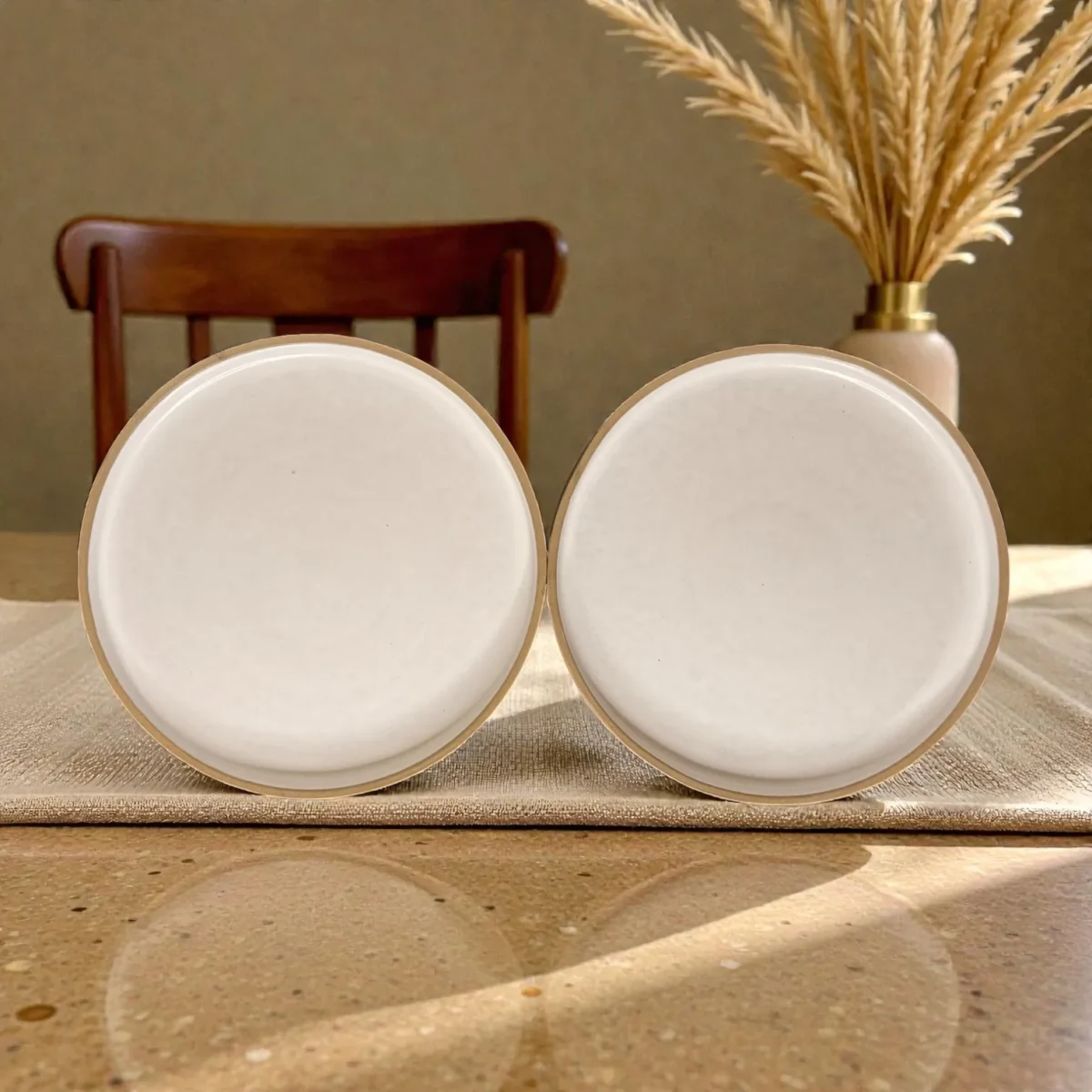 Harmiche Ivory Halo Ceramic Quarter Plates (Set of 2) – Rimmed Ceramic Plates, 7 Inch