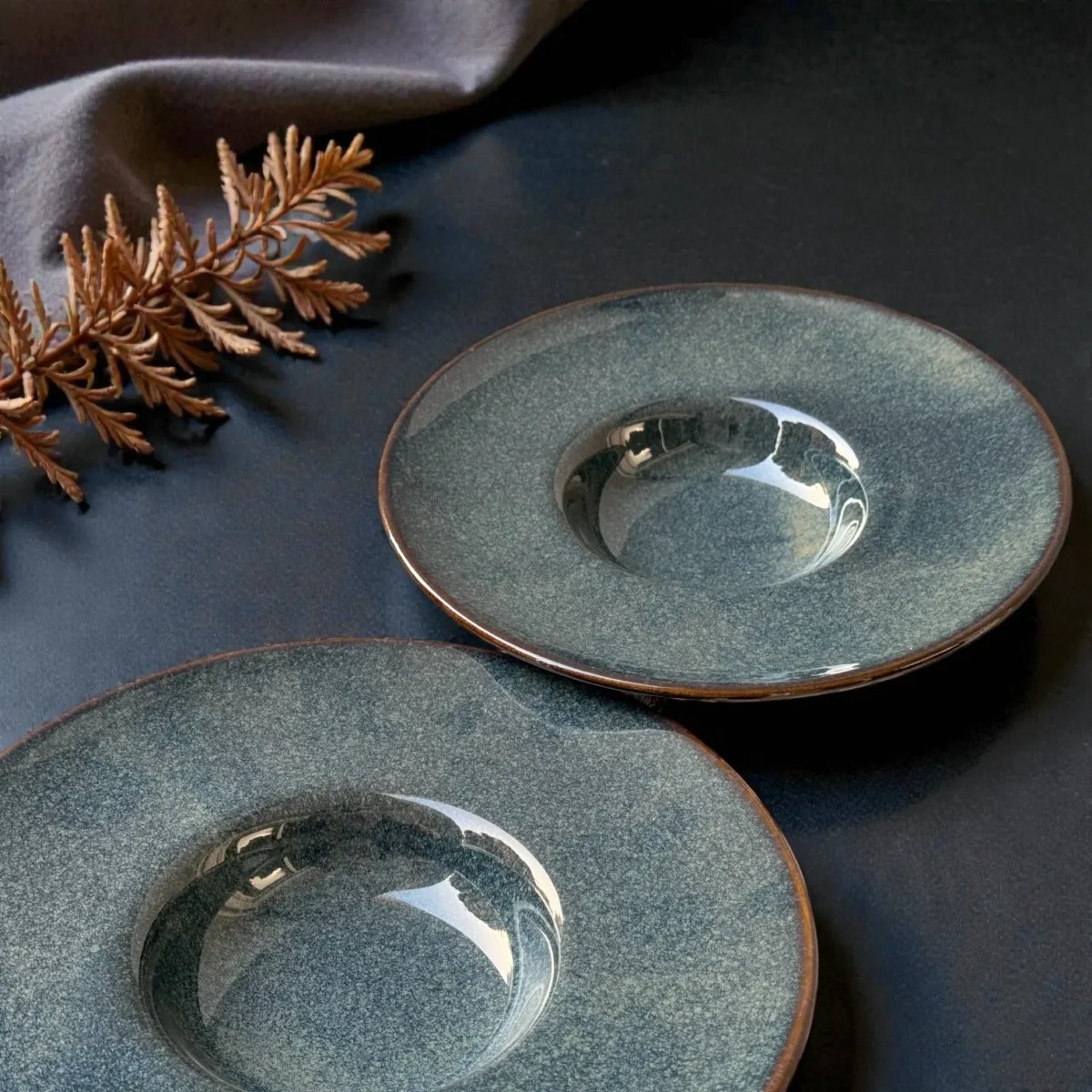 Harmiche Storm Ash Rimmed Pasta Plates (Set of 2) – 11 Inch (275ml) | Inner Bowl 5 Inch