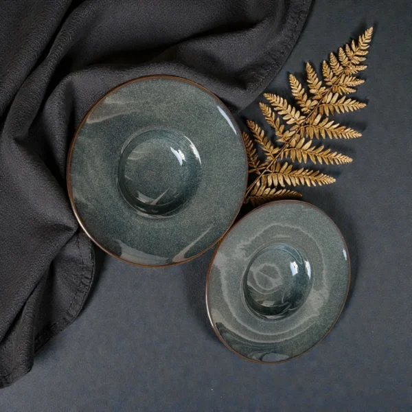 Harmiche Storm Ash Rimmed Pasta Plates (Set of 2) – 11 Inch (275ml) | Inner Bowl 5 Inch