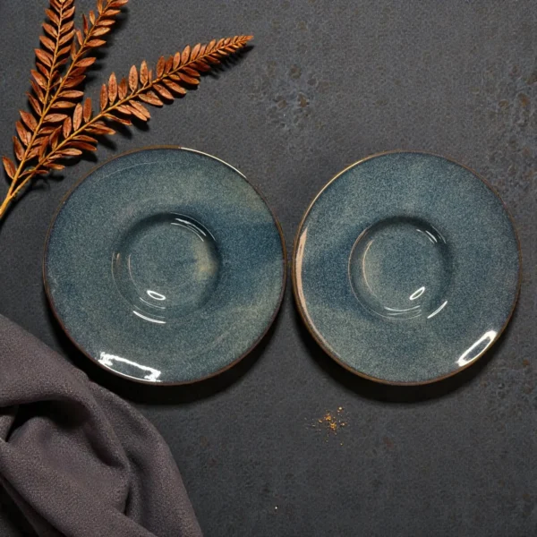 Harmiche Storm Ash Rimmed Pasta Plates (Set of 2) – 11 Inch (275ml) | Inner Bowl 5 Inch