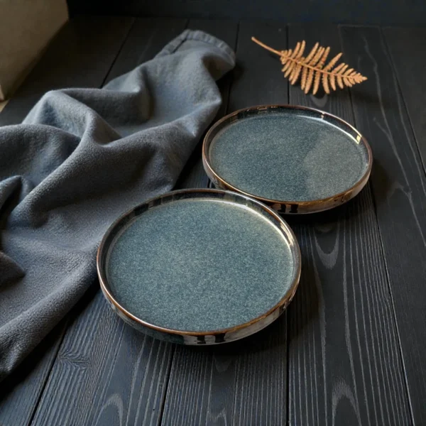 Harmiche Storm Ash Slate-Speckle Rimmed Ceramic Quarter Plates (Set of 2) – 8 Inch