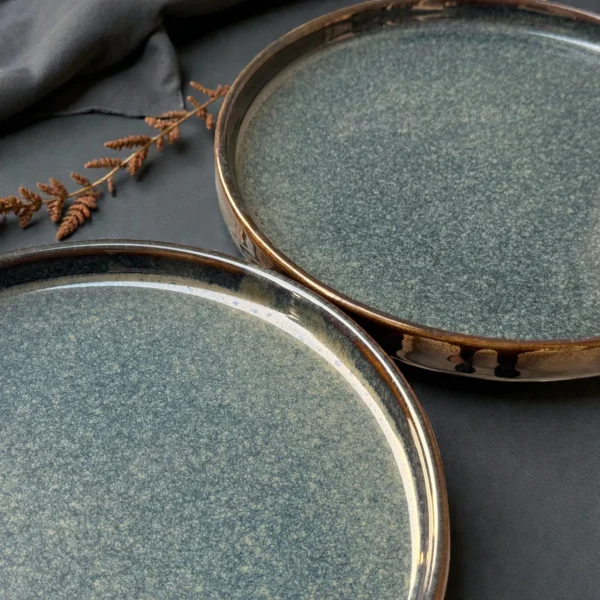 Harmiche Storm Ash Slate-Speckle Rimmed Ceramic Quarter Plates (Set of 2) – 8 Inch