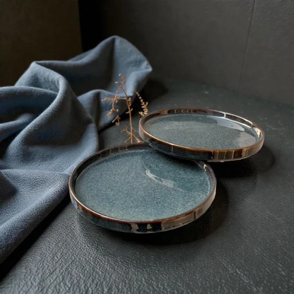 Harmiche Storm Ash Slate-Speckle Rimmed Ceramic Quarter Plates (Set of 2) – 8 Inch
