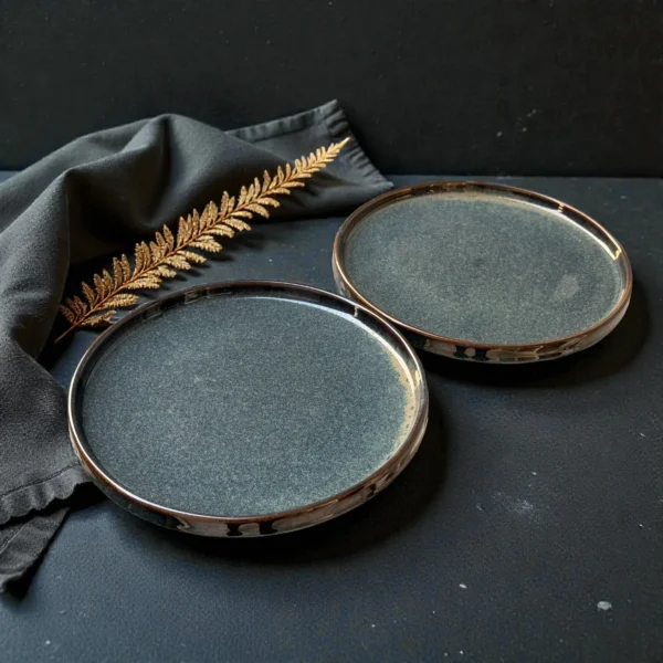 Harmiche Storm Ash Slate-Speckle Rimmed Ceramic Dinner Plates (Set of 2) – 10 Inch