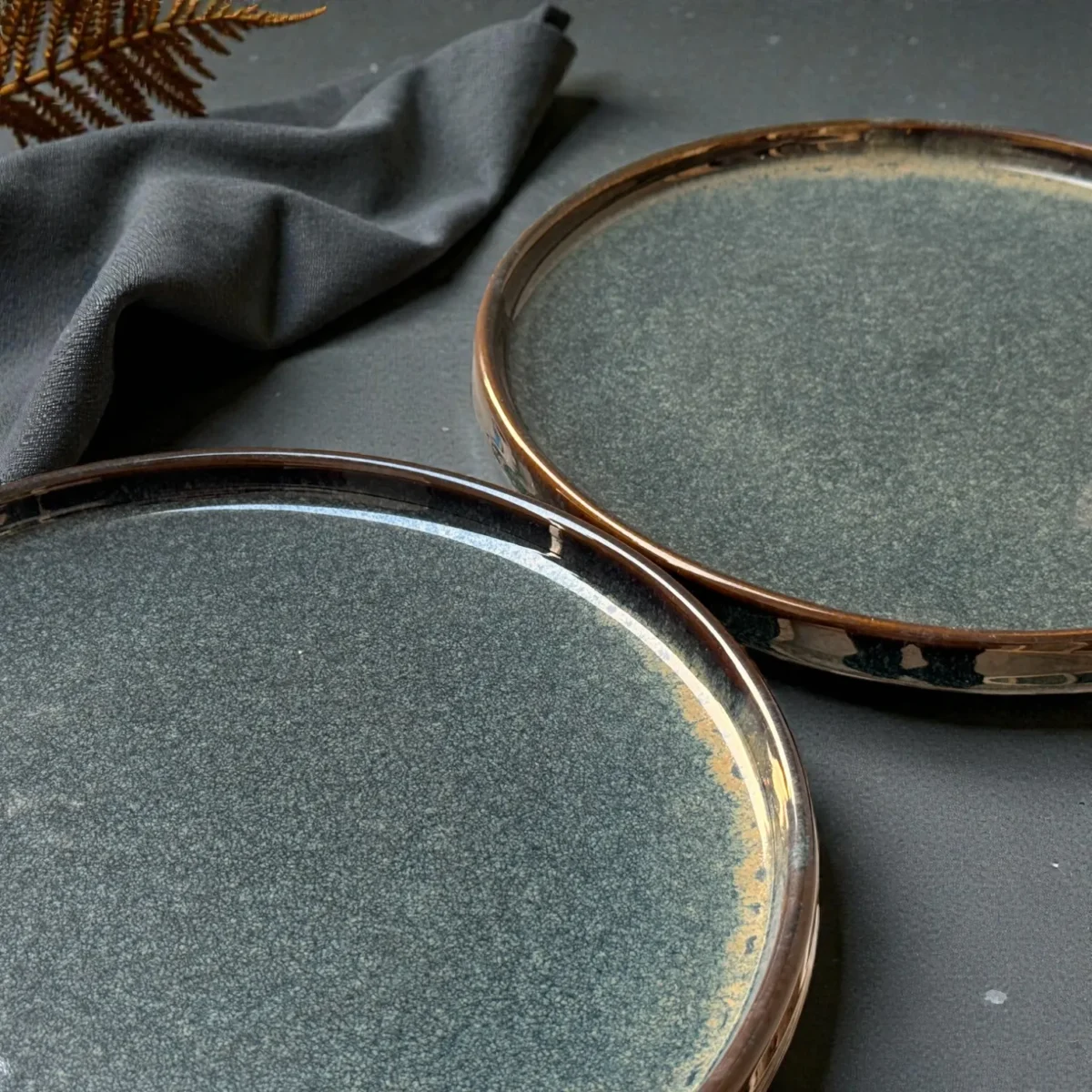 Harmiche Storm Ash Slate-Speckle Rimmed Ceramic Dinner Plates (Set of 2) – 10 Inch