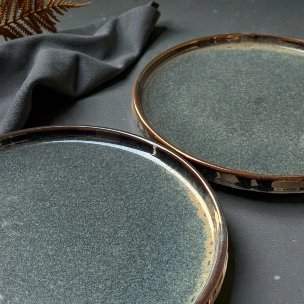 Harmiche Storm Ash Slate-Speckle Rimmed Ceramic Dinner Plates (Set of 2) – 10 Inch