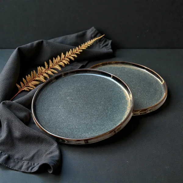Harmiche Storm Ash Slate-Speckle Rimmed Ceramic Dinner Plates (Set of 2) – 10 Inch