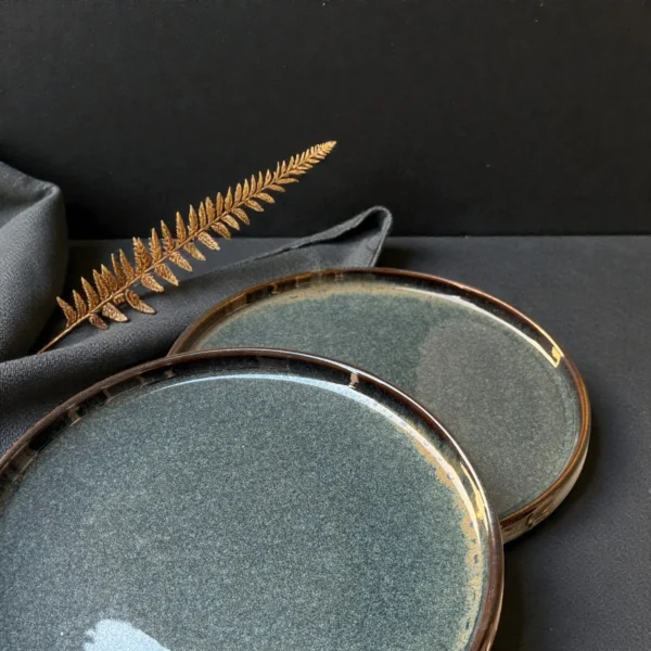 Harmiche Storm Ash Slate-Speckle Rimmed Ceramic Dinner Plates (Set of 2) – 10 Inch
