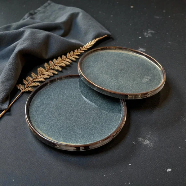 Harmiche Storm Ash Slate-Speckle Rimmed Ceramic Dinner Plates (Set of 2) – 10 Inch