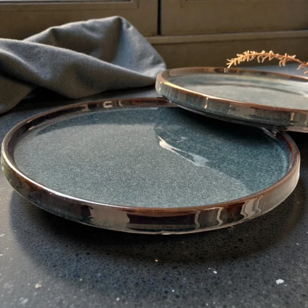 Harmiche Storm Ash Slate-Speckle Rimmed Ceramic Dinner Plates (Set of 2) – 10 Inch