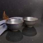 Harmiche Obsidian Ridge Strata Ribbed Ceramic Serving Bowls (Set of 2) – 7 Inch, 800 ml