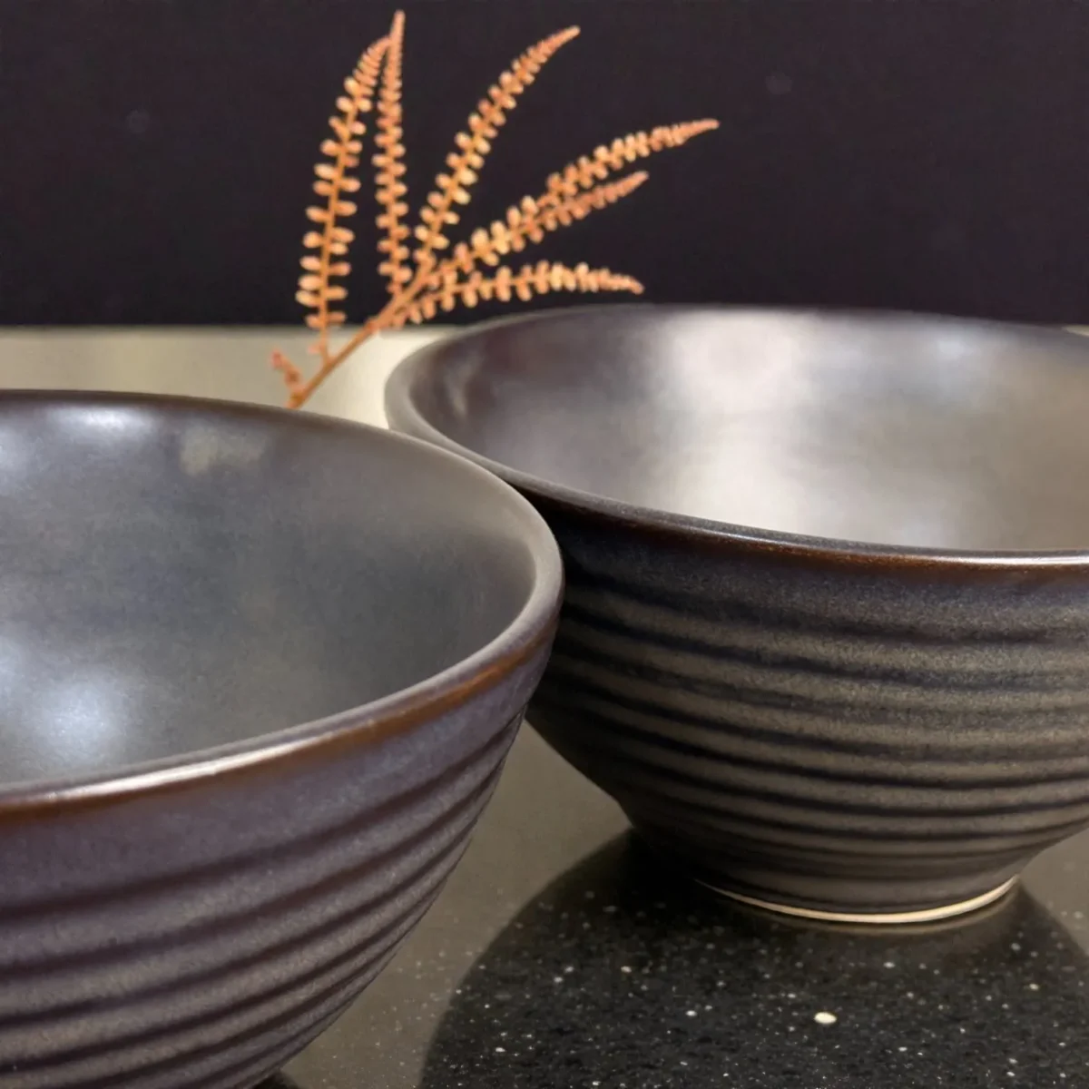 Harmiche Obsidian Ridge Strata Ribbed Ceramic Serving Bowls (Set of 2) – 7 Inch, 800 ml
