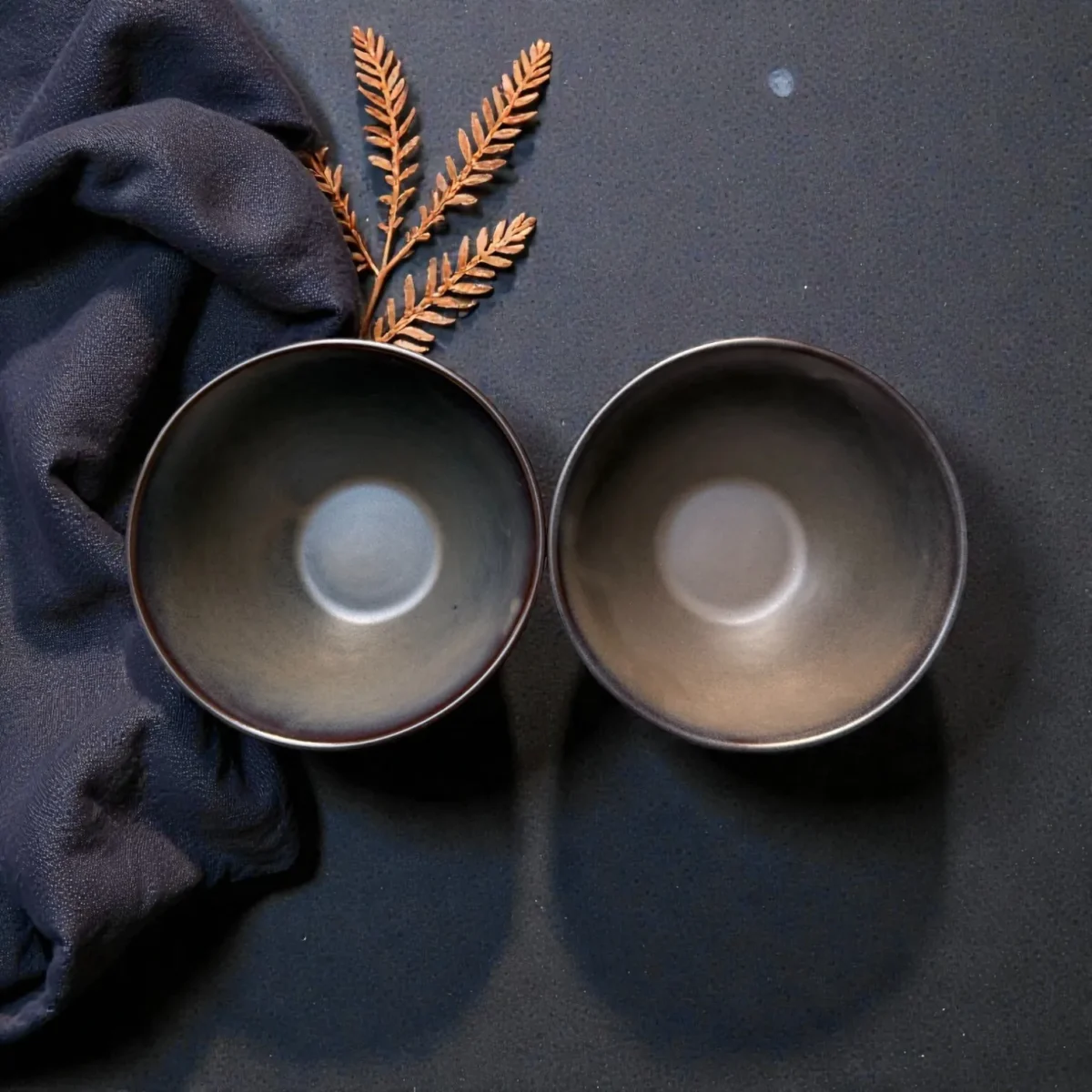 Harmiche Obsidian Ridge Strata Ribbed Ceramic Serving Bowls (Set of 2) – 7 Inch, 800 ml