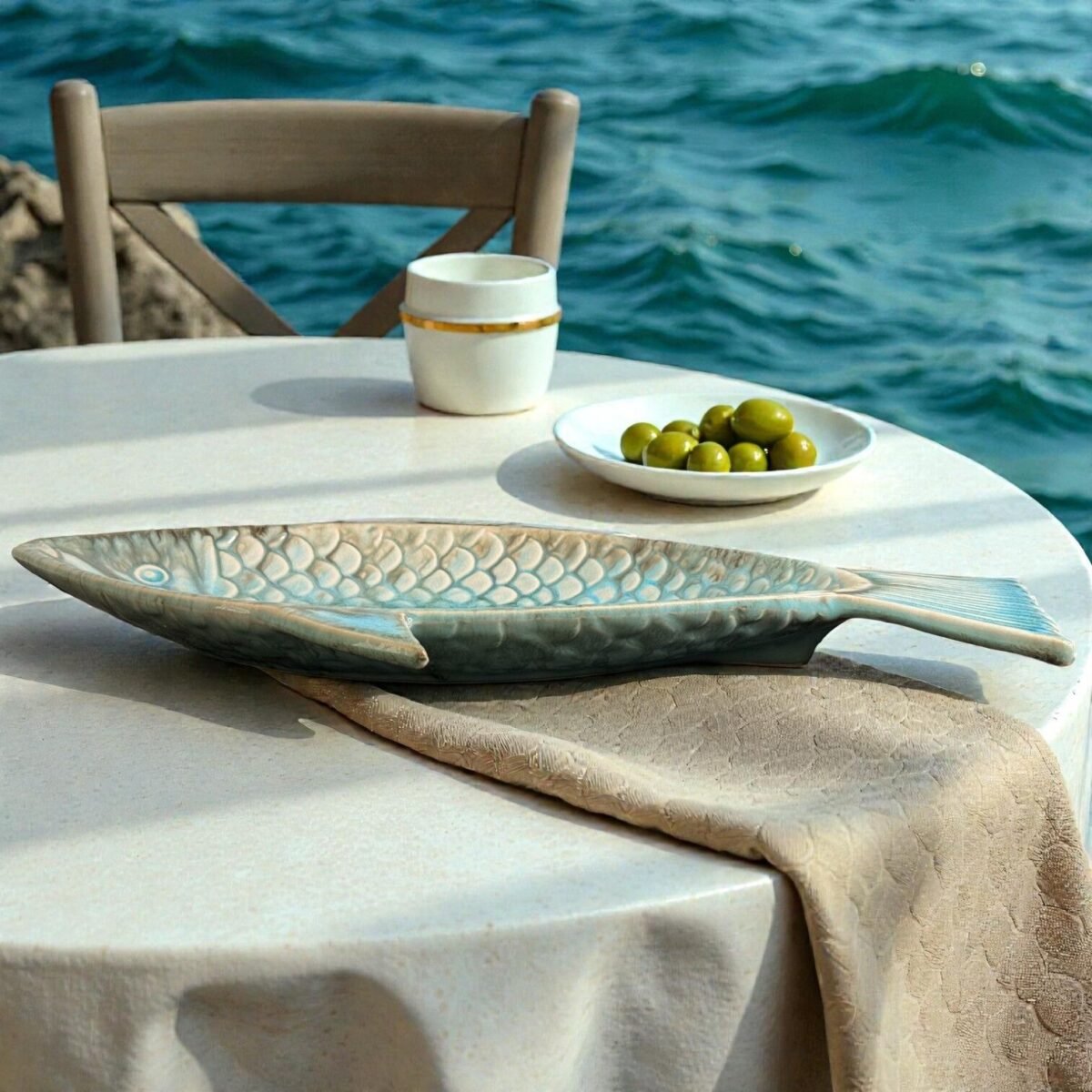 Harmiche Laguna Luxe Crackle Glaze Fish-Shaped Ceramic Serving Platter – 12 x 6 Inch (Coastal Blue)