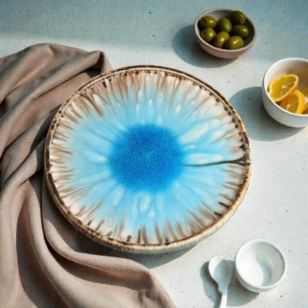 Harmiche Laguna Luxe Crackle Glaze Ceramic Serving Platter – 14 Inch (Round)