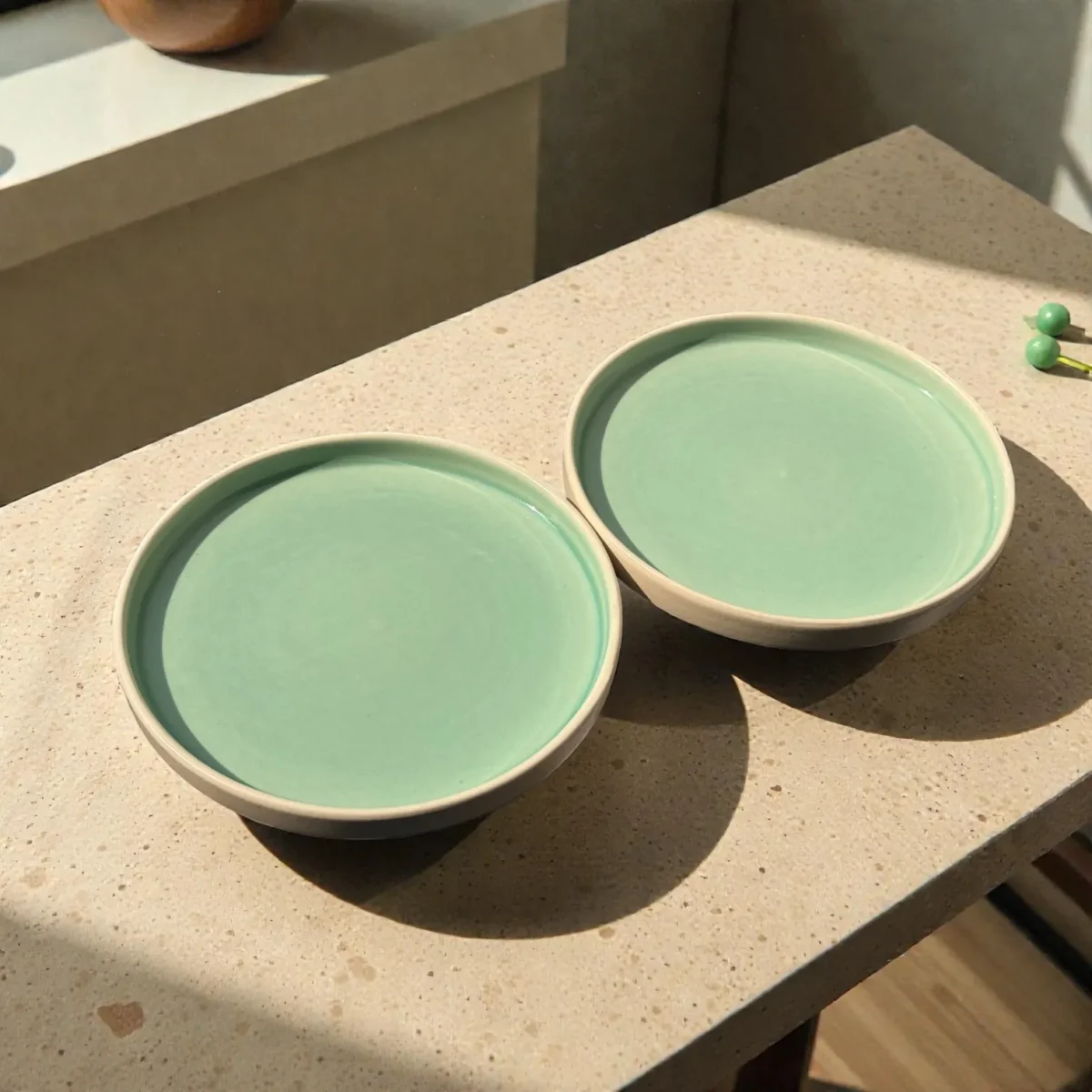 Harmiche Celadon Whisper Rimmed Ceramic Quarter Plates (Set of 2) – 8 Inch | Minimal Snack Plates