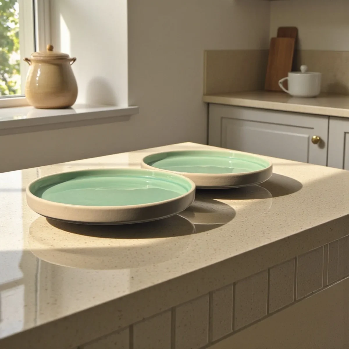 Harmiche Celadon Whisper Rimmed Ceramic Quarter Plates (Set of 2) – 8 Inch | Minimal Snack Plates