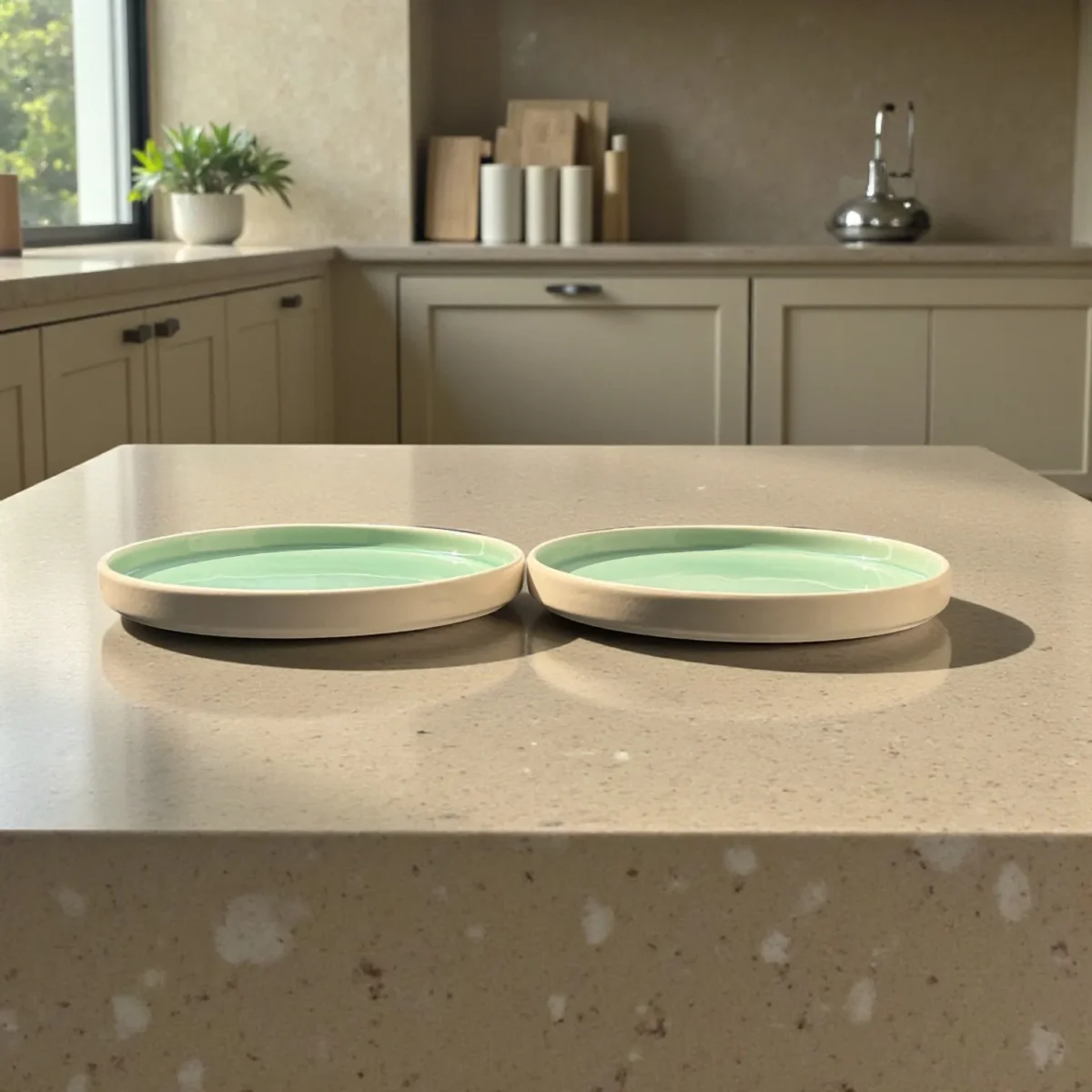 Harmiche Celadon Whisper Rimmed Ceramic Quarter Plates (Set of 2) – 8 Inch | Minimal Snack Plates