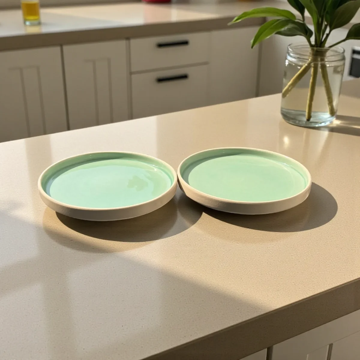 Harmiche Celadon Whisper Rimmed Ceramic Quarter Plates (Set of 2) – 8 Inch | Minimal Snack Plates