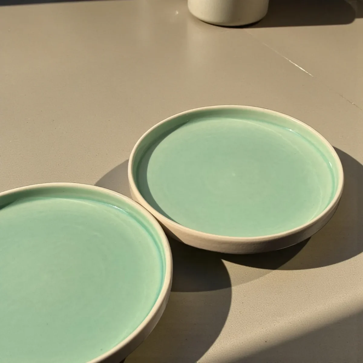 Harmiche Celadon Whisper Rimmed Ceramic Quarter Plates (Set of 2) – 8 Inch | Minimal Snack Plates
