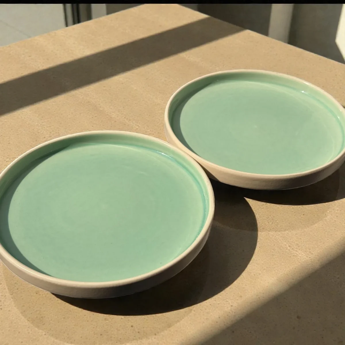 Harmiche Celadon Whisper Rimmed Ceramic Quarter Plates (Set of 2) – 8 Inch | Minimal Snack Plates