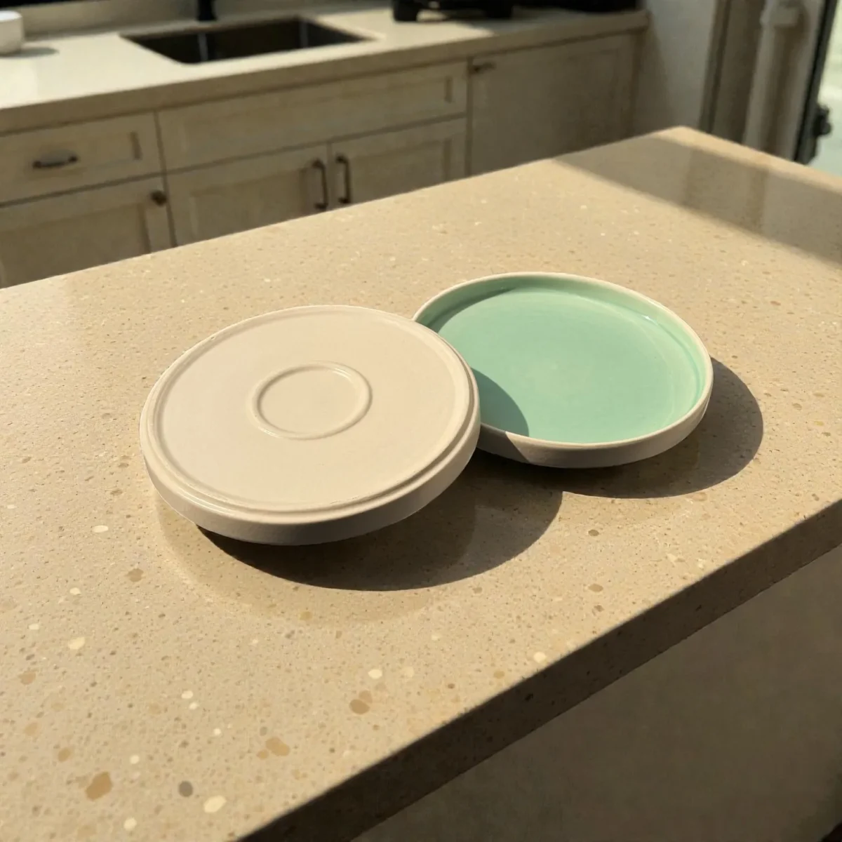Harmiche Celadon Whisper Rimmed Ceramic Quarter Plates (Set of 2) – 8 Inch | Minimal Snack Plates