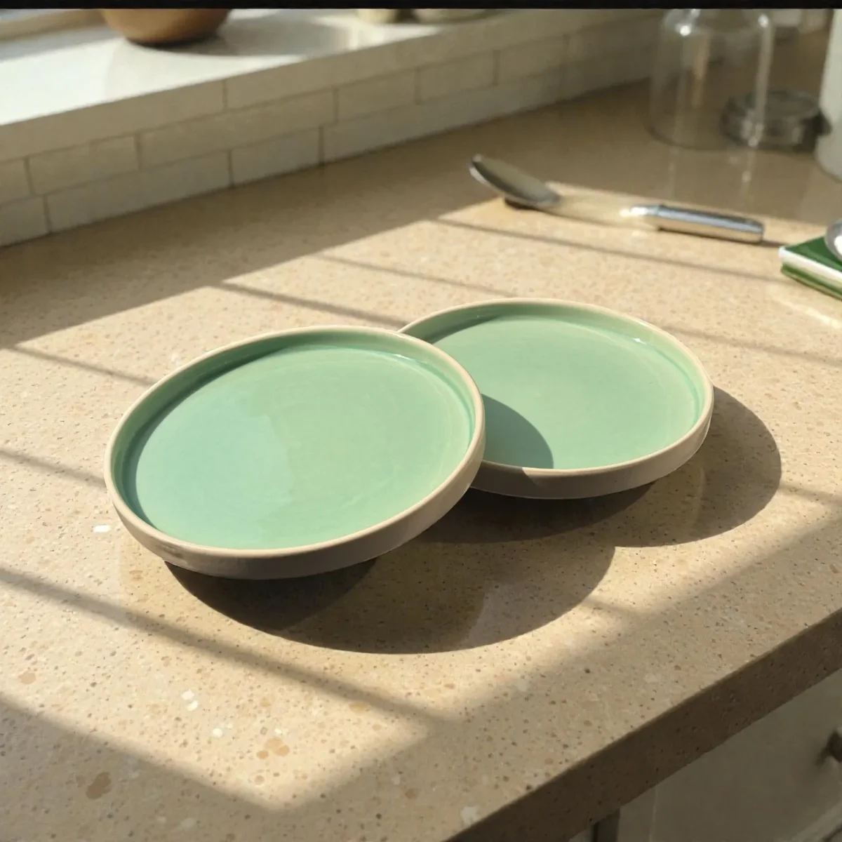 Harmiche Celadon Whisper Rimmed Ceramic Quarter Plates (Set of 2) – 8 Inch | Minimal Snack Plates