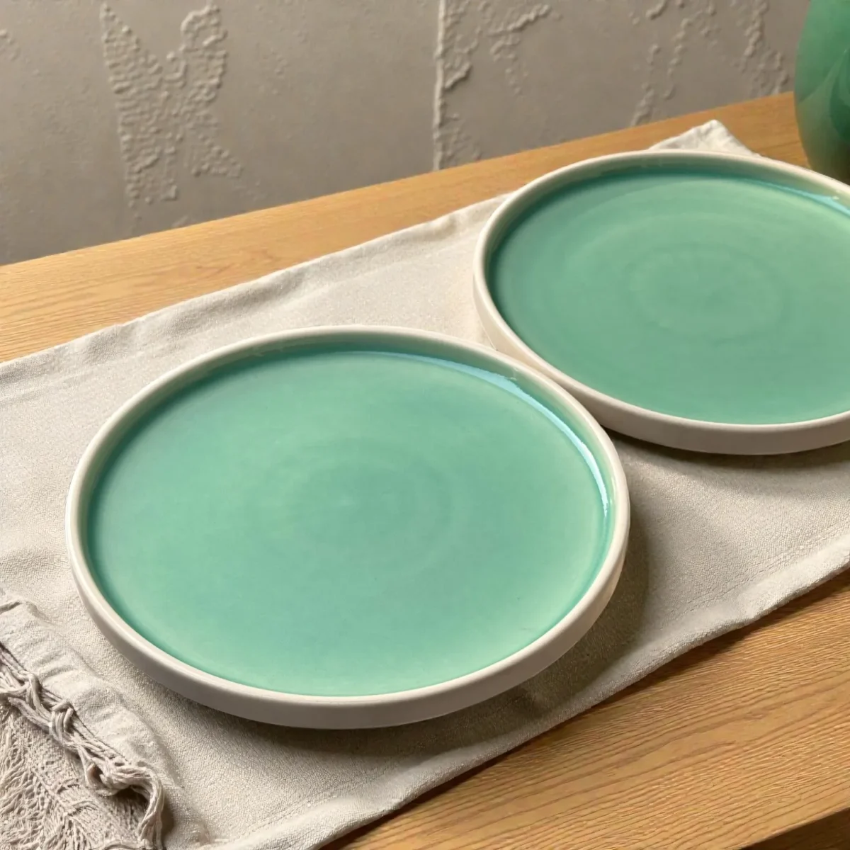 Harmiche Celadon Whisper Rimmed Ceramic Dinner Plates (Set of 2) – 10 Inch | Minimal Dinner Plates