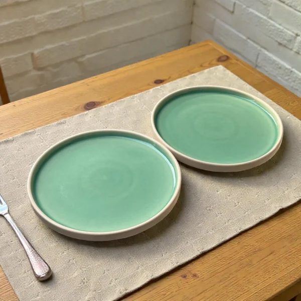 Harmiche Celadon Whisper Rimmed Ceramic Dinner Plates (Set of 2) – 10 Inch | Minimal Dinner Plates