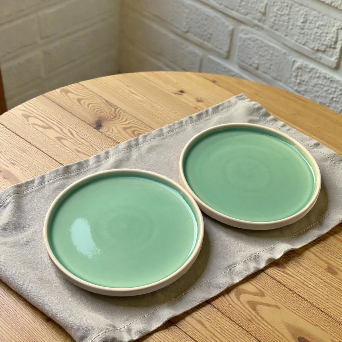 Harmiche Celadon Whisper Rimmed Ceramic Dinner Plates (Set of 2) – 10 Inch | Minimal Dinner Plates