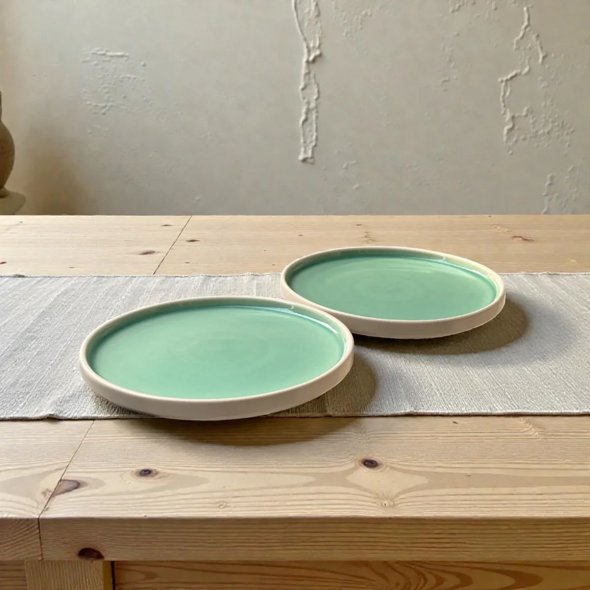 Harmiche Celadon Whisper Rimmed Ceramic Dinner Plates (Set of 2) – 10 Inch | Minimal Dinner Plates