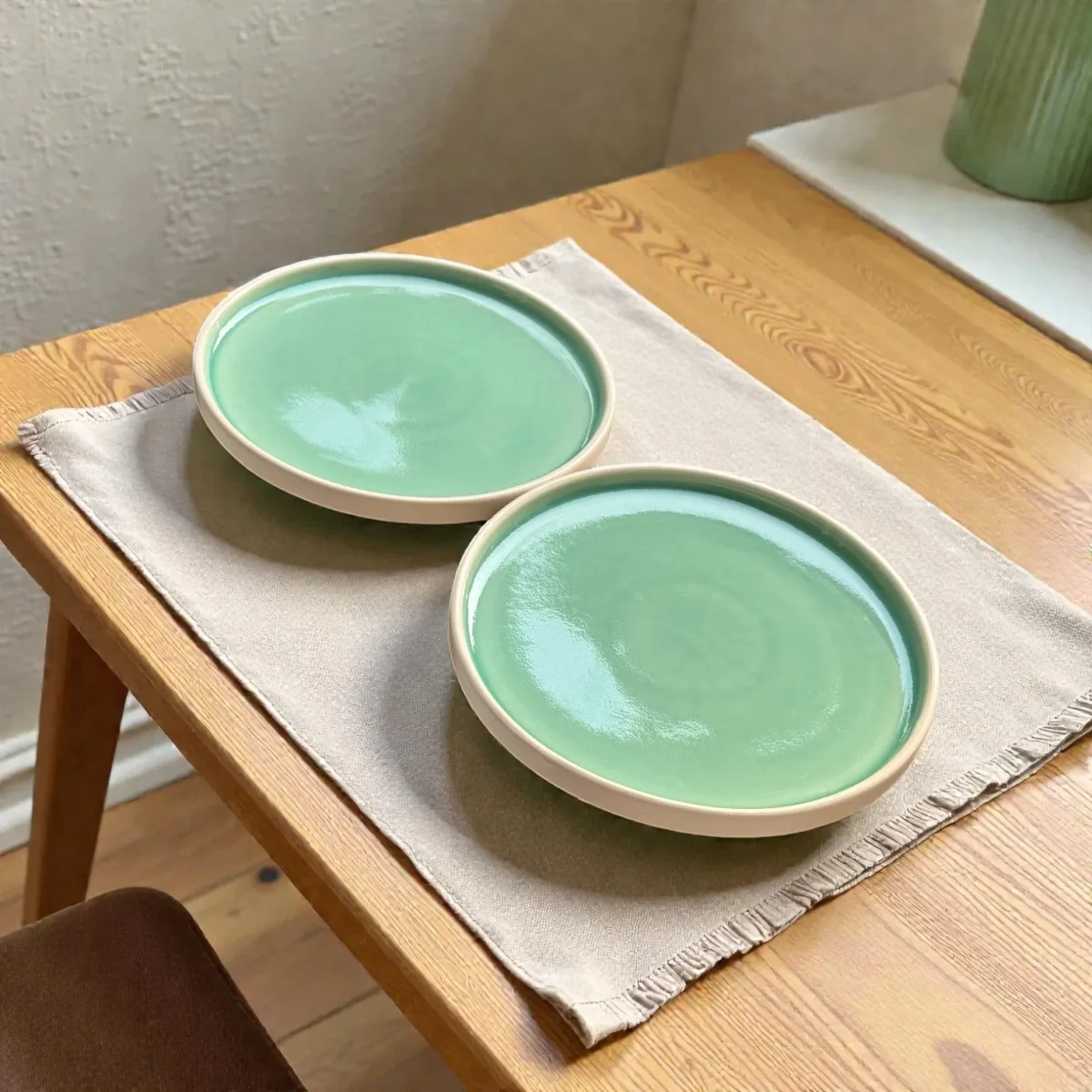 Harmiche Celadon Whisper Rimmed Ceramic Dinner Plates (Set of 2) – 10 Inch | Minimal Dinner Plates