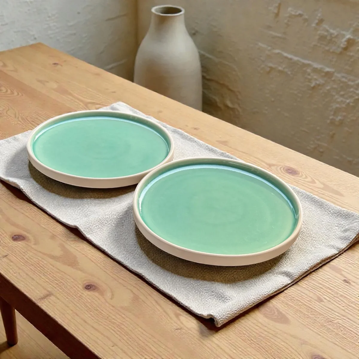 Harmiche Celadon Whisper Rimmed Ceramic Dinner Plates (Set of 2) – 10 Inch | Minimal Dinner Plates