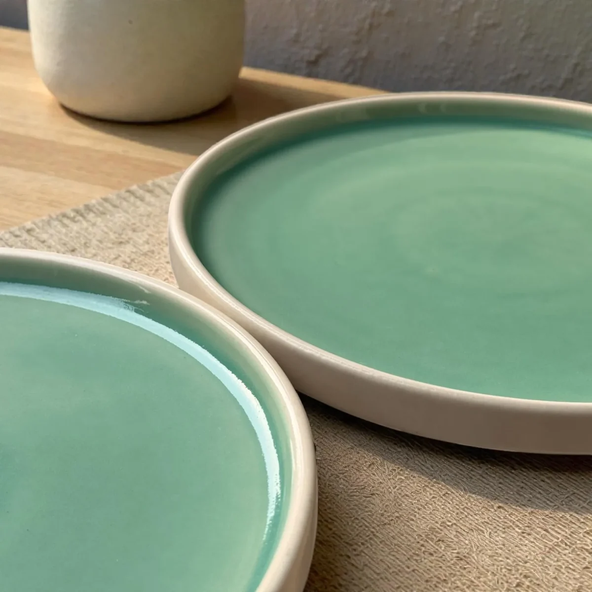 Harmiche Celadon Whisper Rimmed Ceramic Dinner Plates (Set of 2) – 10 Inch | Minimal Dinner Plates